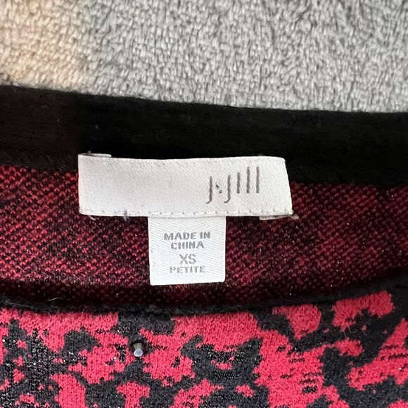 J. Jill Red‎ Black Sweater Rhinestones Damask Size XS - Picture 2 of 5